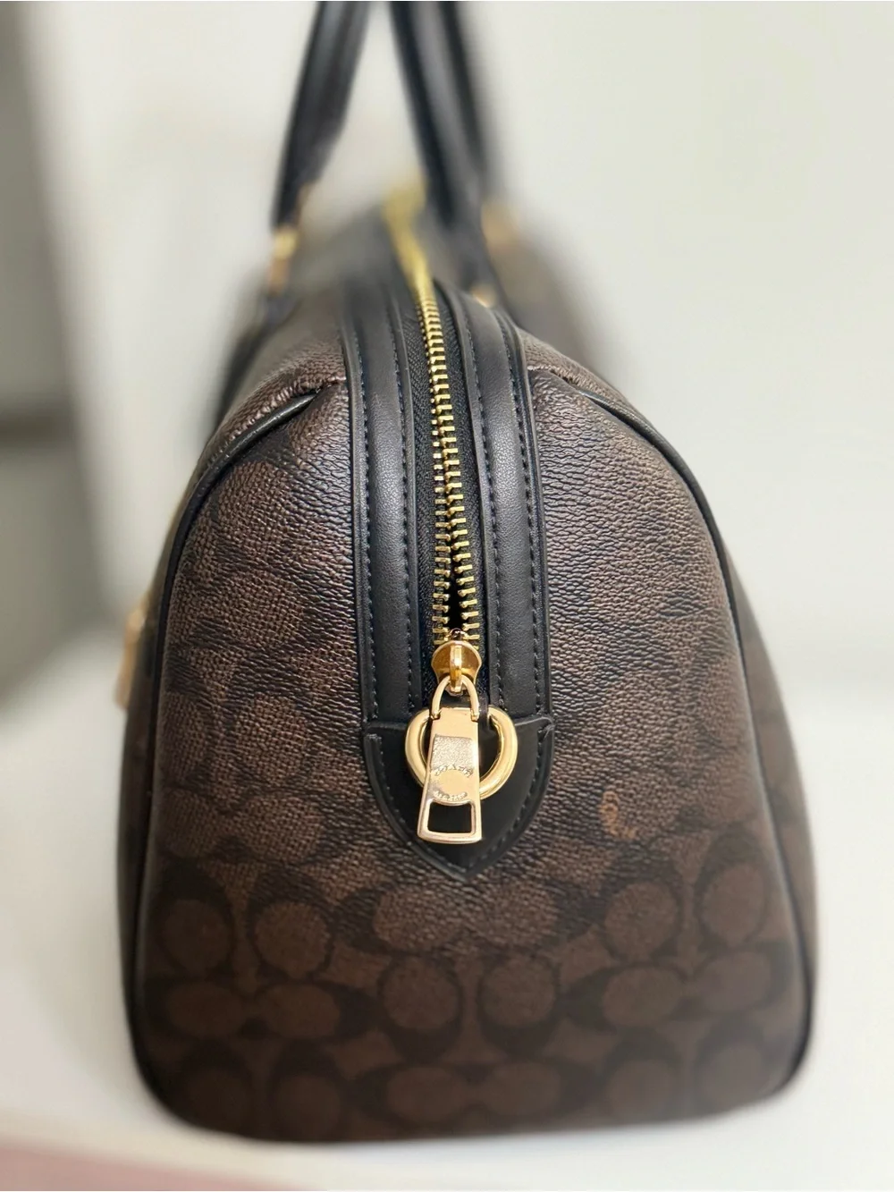 Coach large Rowan satchel in walnut and black with Gold Hardware